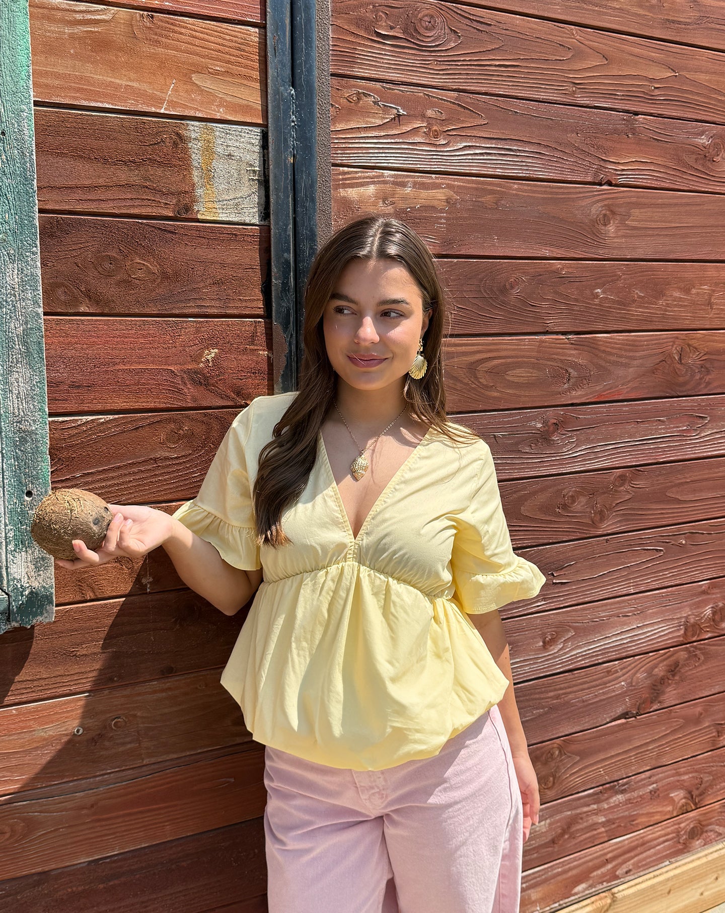 ANA POPLIN BUBBLE HEM TOP BOTERGEEL