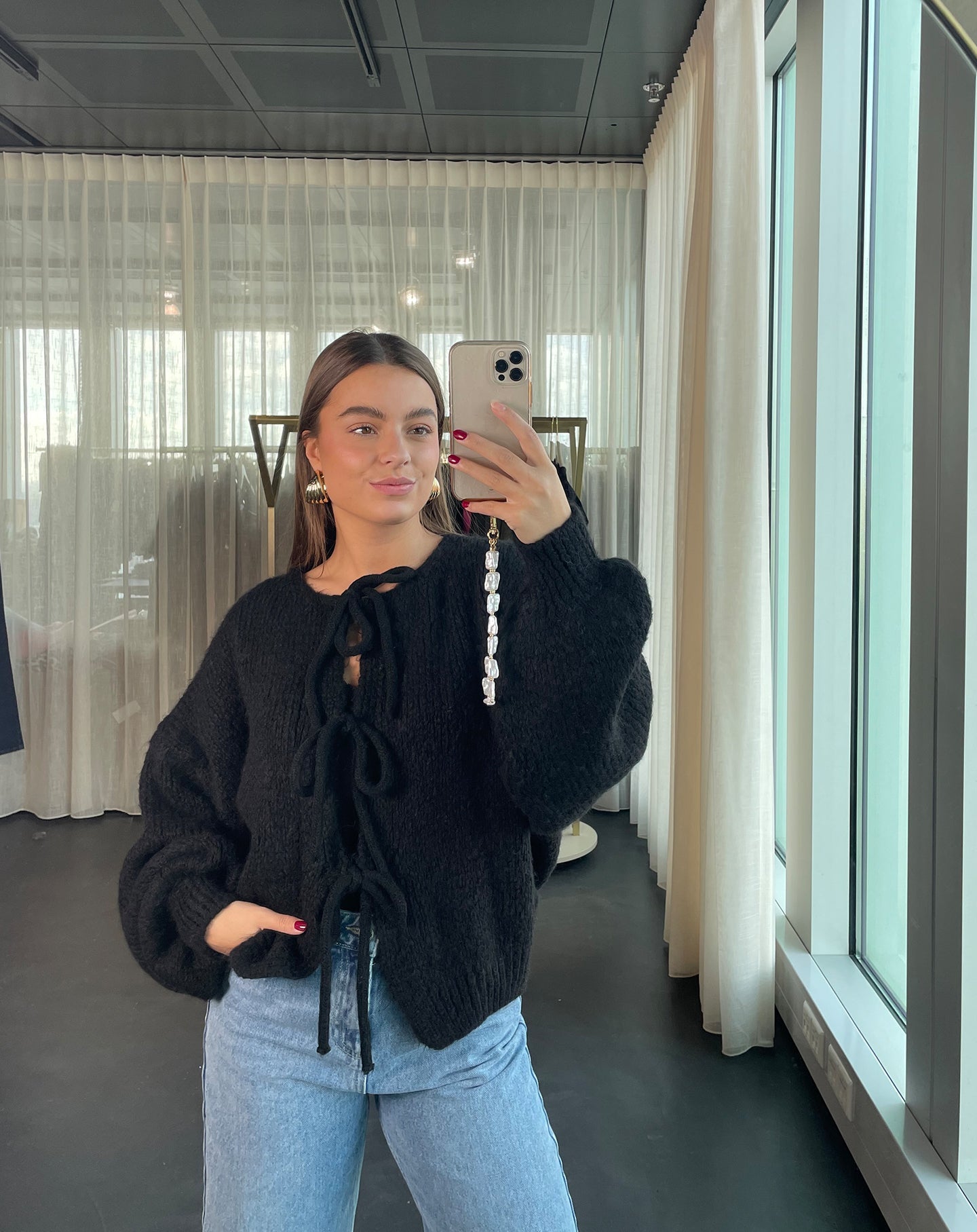 VIVI BOW CARDIGAN ZWART