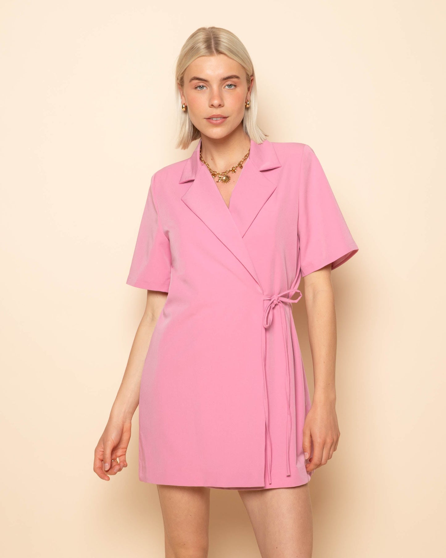ZOEY WRAP UP SHORT SLEEVE BLAZER DRESS ROZE