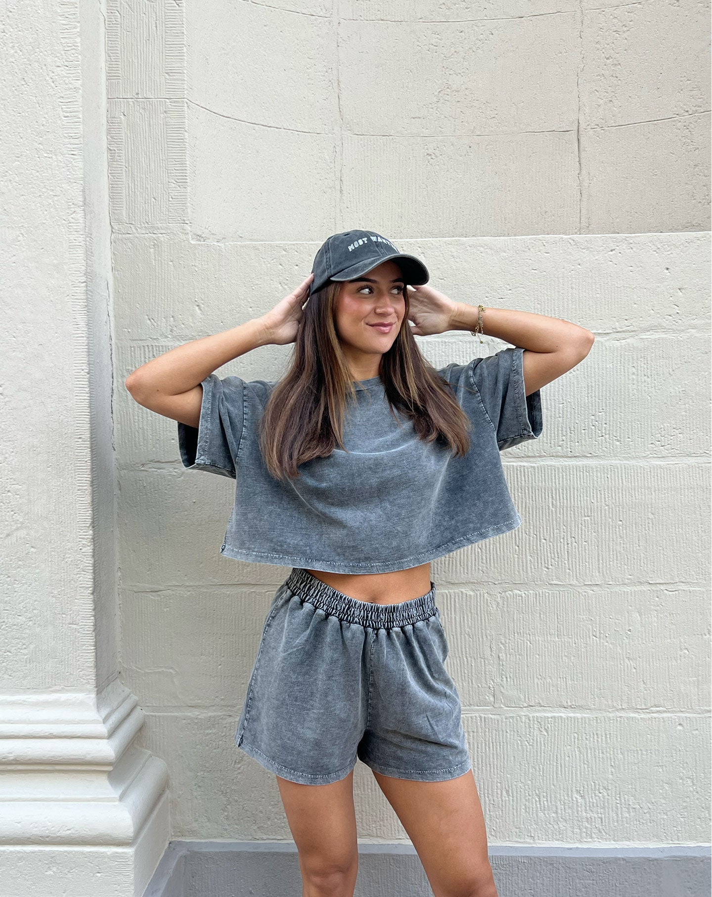 ACID CROPPED SWEAT TEE GRIJS