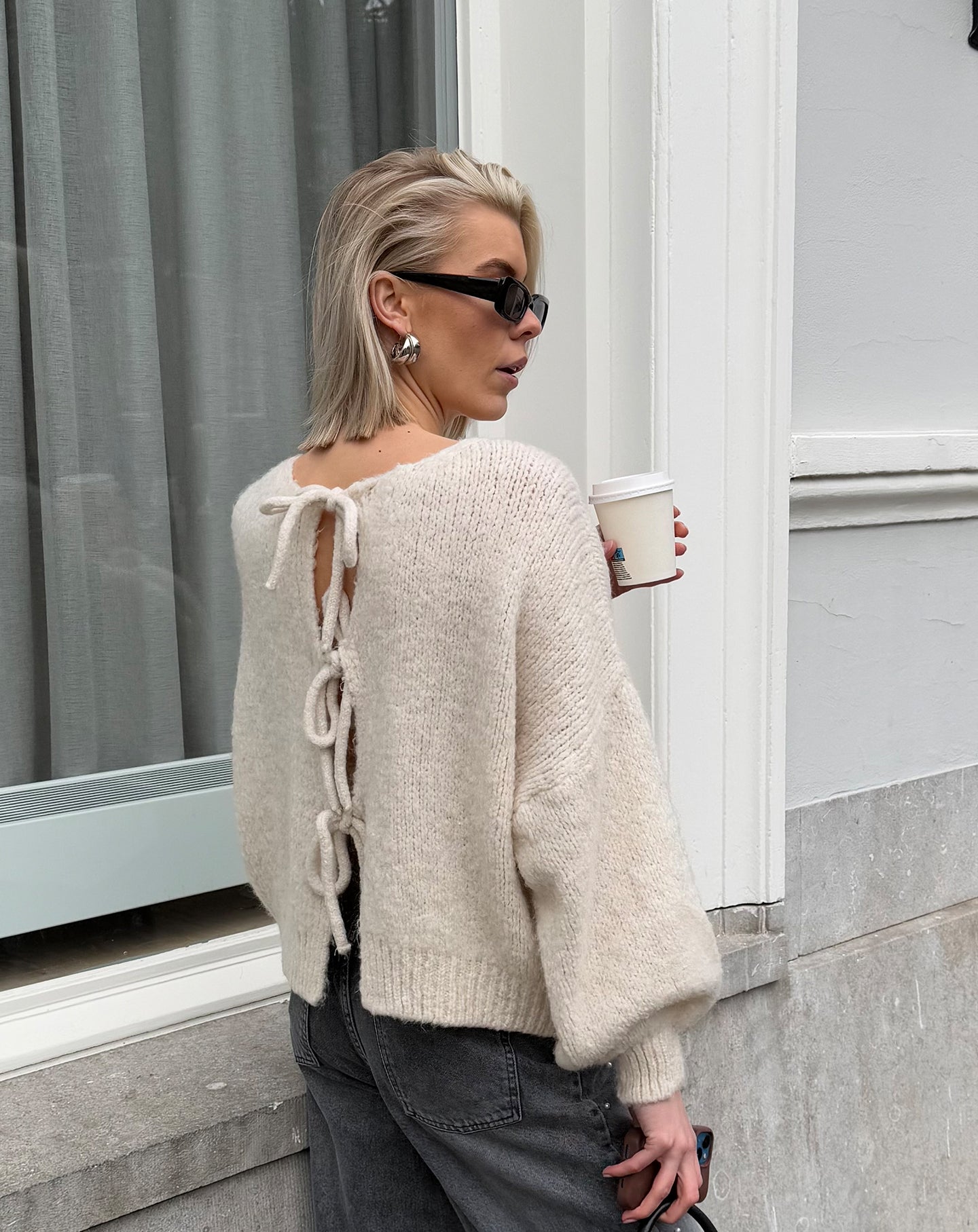 VIVI BOW CARDIGAN CRÈME