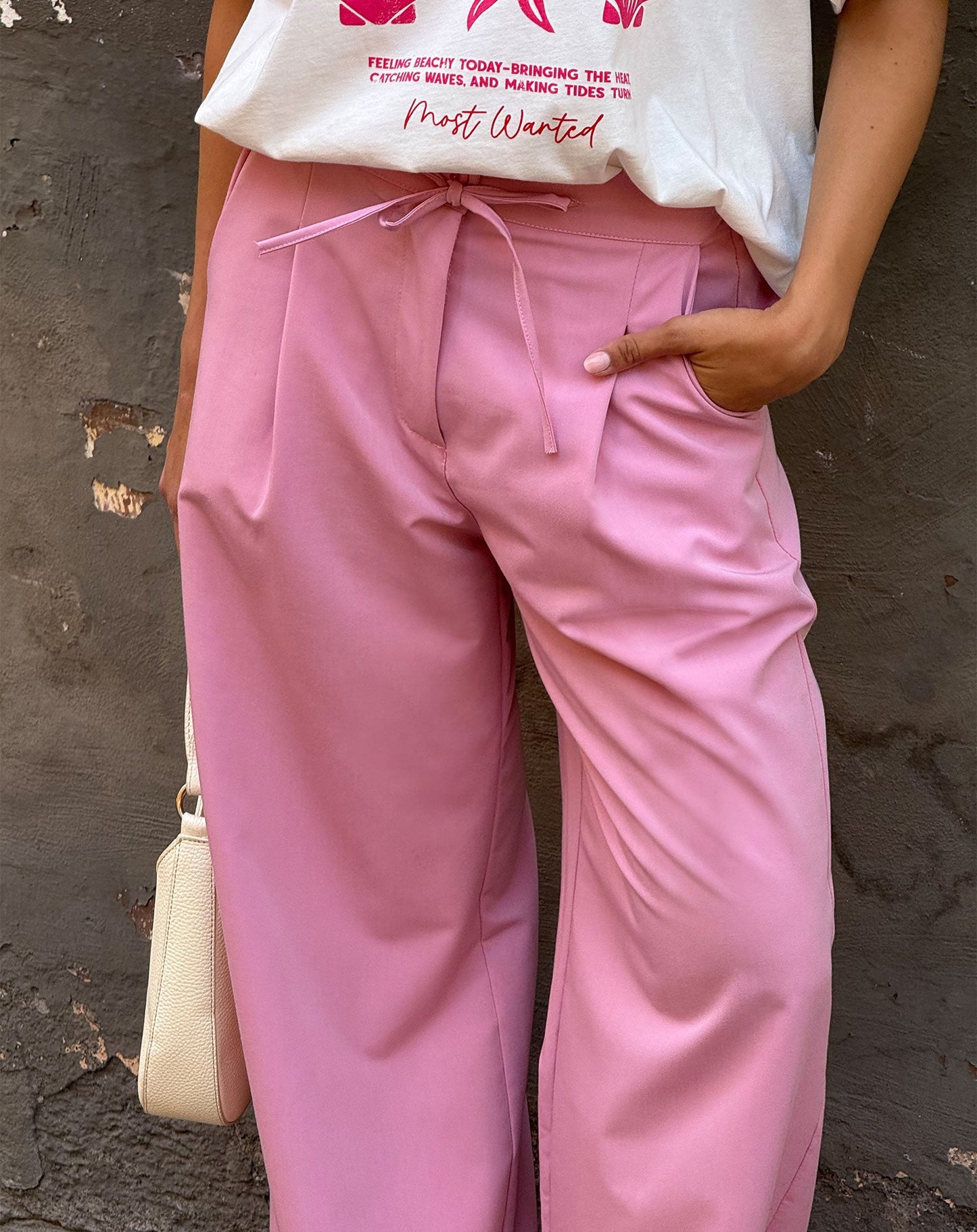 ZOEY ELASTIC STRAIGHT LEG PANTALON ROZE