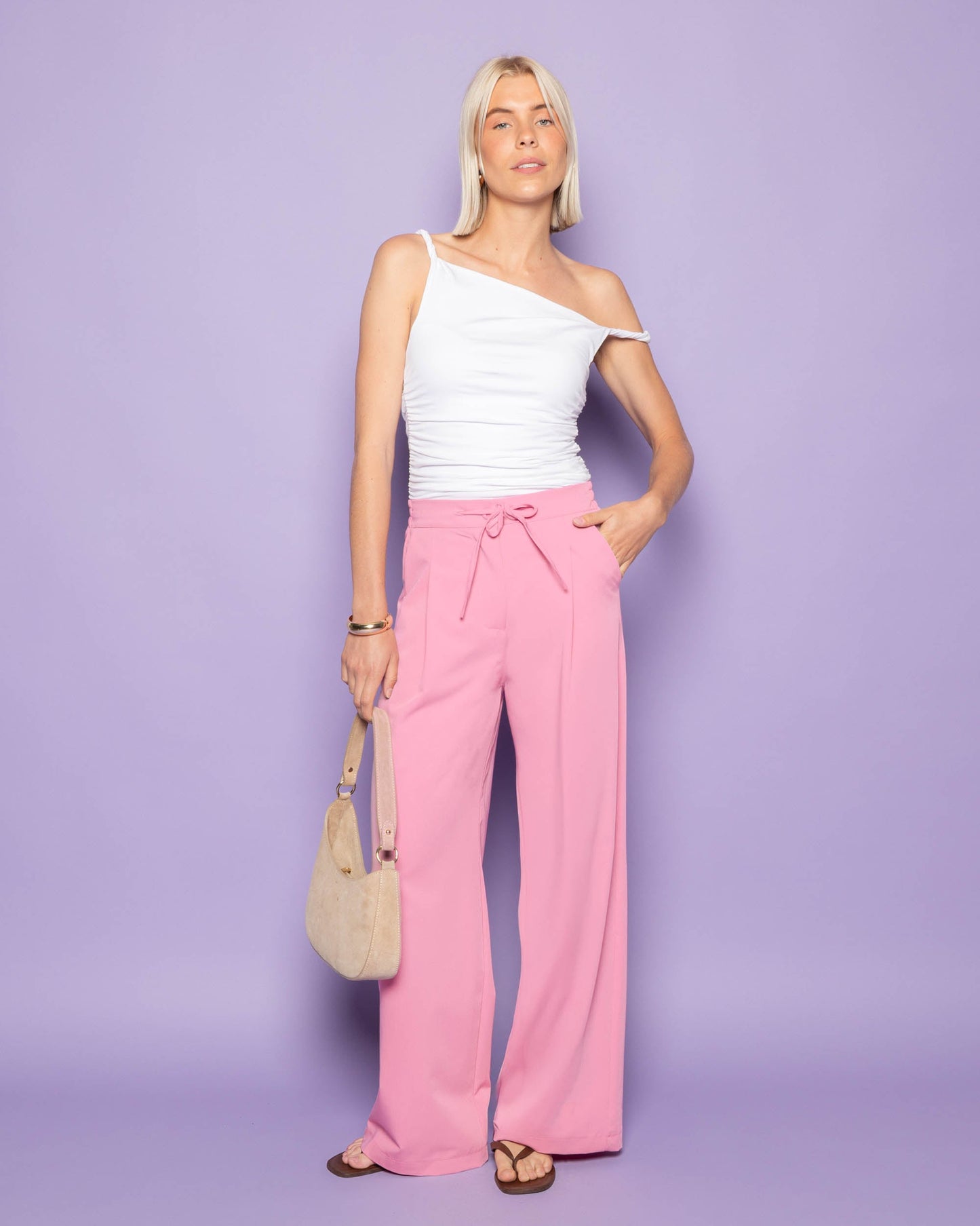 ZOEY ELASTIC STRAIGHT LEG PANTALON ROZE