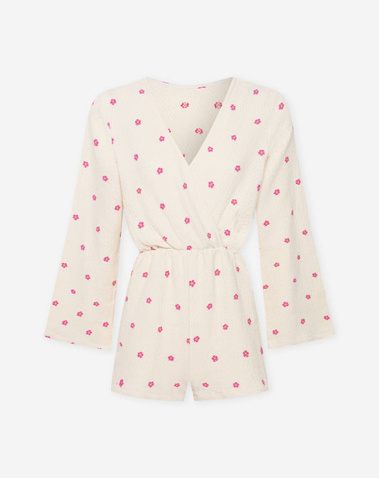VIVIAN FLOWER EMBROIDERY PLAYSUIT ROZE