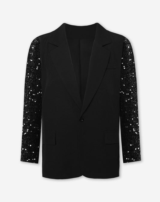 VELVET SEQUINS SLEEVE BLAZER ZWART