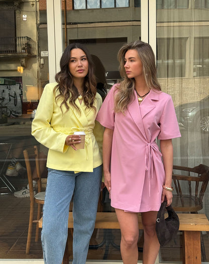 ZOEY WRAP UP SHORT SLEEVE BLAZER DRESS ROZE