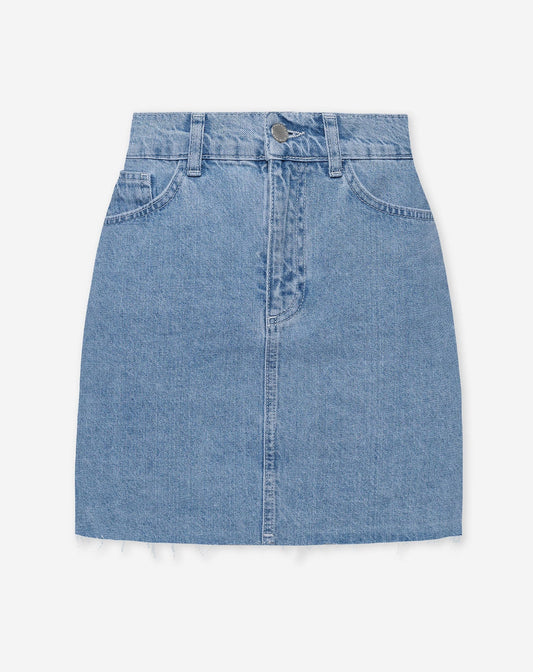AMY DENIM RAW EDGE SKIRT BLAUW
