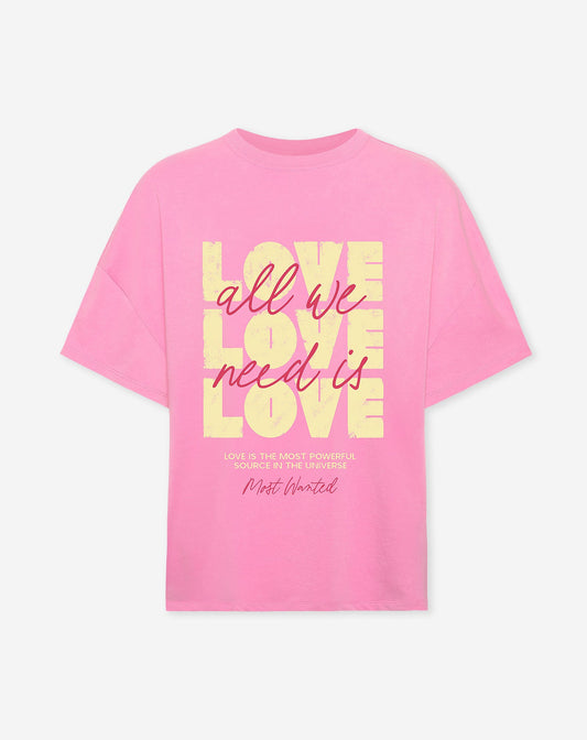 ALL WE NEED IS LOVE OVERSIZED TEE ROZE GEEL