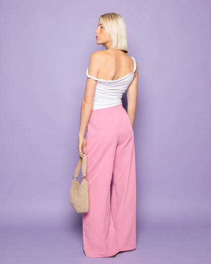 ZOEY ELASTIC STRAIGHT LEG PANTALON ROZE